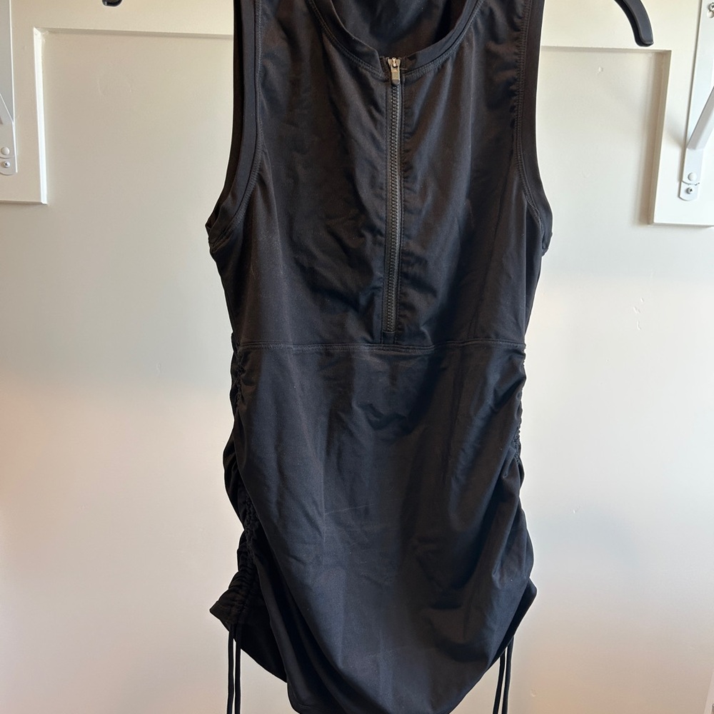 Athleta Black Zip-Up Tank Swim Top with Black Bikini Bottoms